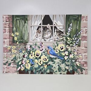 VTG Kittens in the Garden Paint By Number Finished Acrylic Painting 20x14 Cats